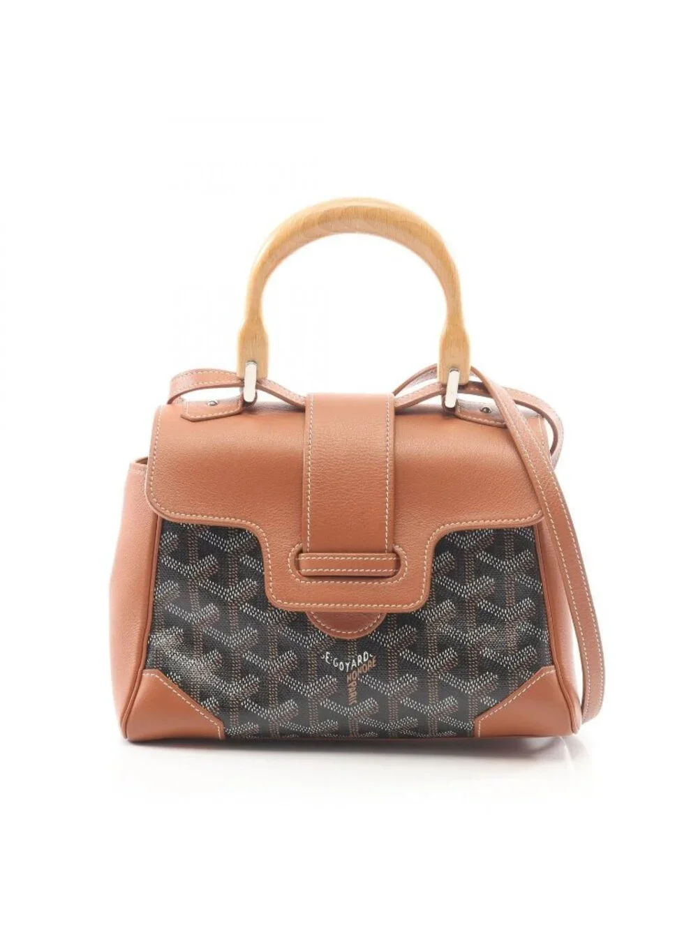 Goyard Handbag Saigon Mini 2-Way Black Brown Canvas Leather Soft